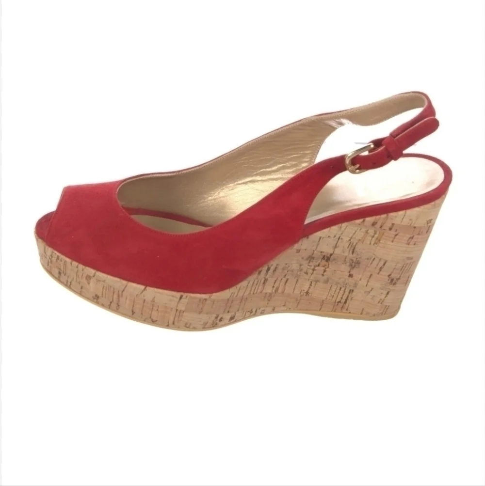 Stuart Weitzman Womens Ankle Suede Slingback Wedge Sandals shoes sz 7.5M